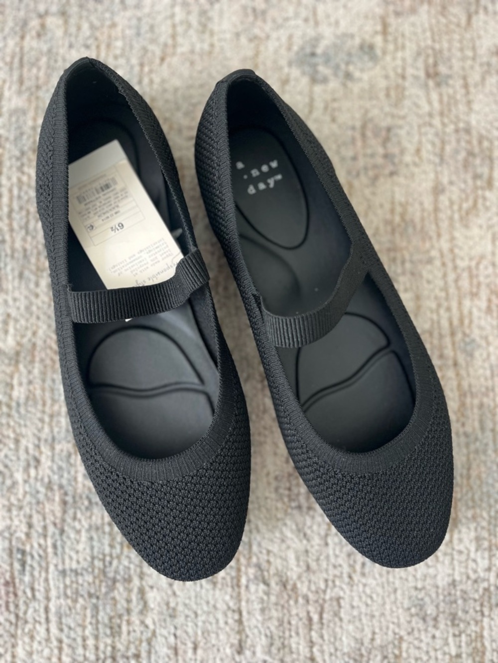 a new day Black Knit Mary Jane Flats with Elastic Strap